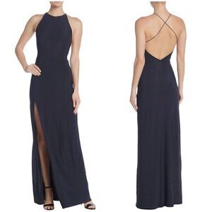 Love X Design Halter Criss Cross Back Navy Blue Maxi Dress Size Large